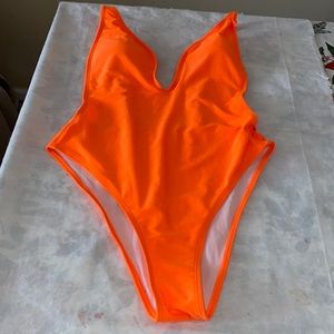 Orange one piece bathing suit